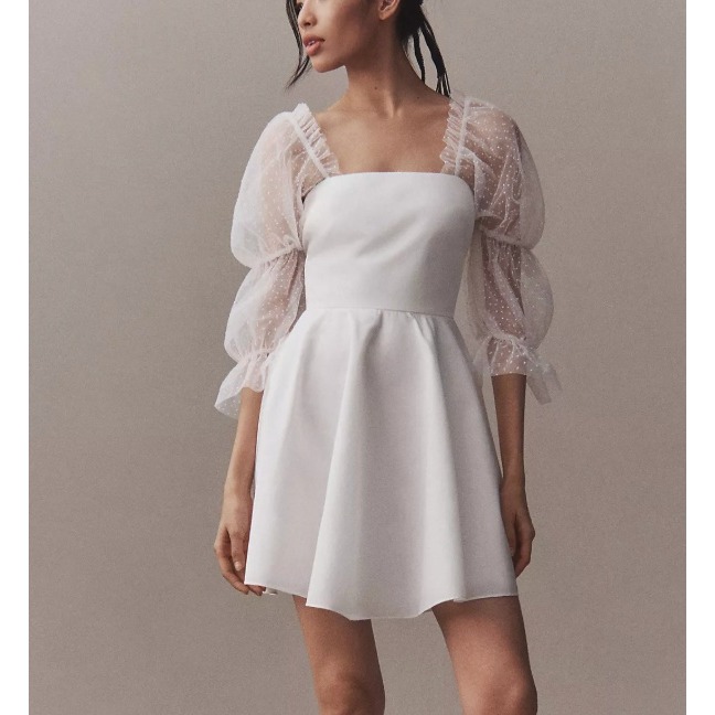 Amanda Uprichard Lalita Organza Puff-Sleeve Mini Dress In White Sz M
